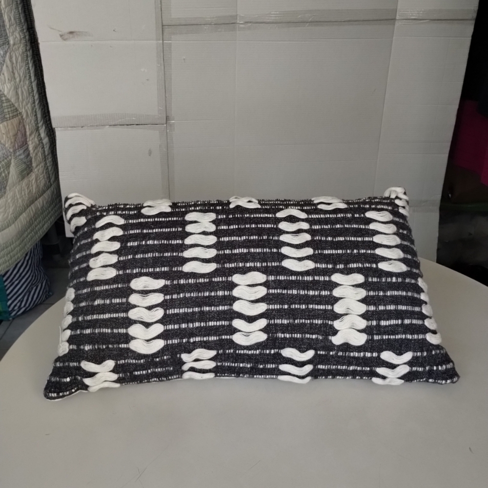 Black & White Striped Woven Accent Pillow 23 X 13" Contemporary Modern Unique